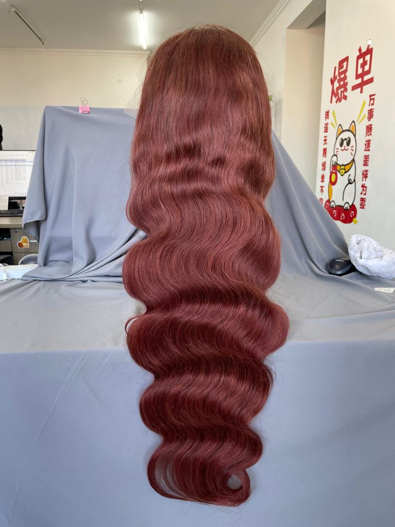 Auburn Bodywave 13x6 Lace Frontal Pre Plucked Pre Baby Hairs Human Hair Wigs 200% Density Glueless Lace Frontal Wig For Woman